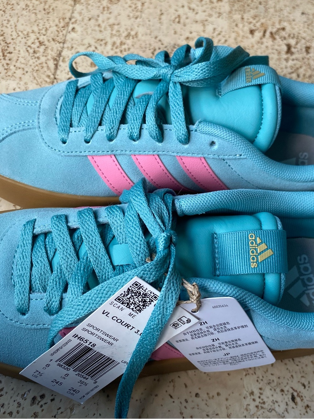 NWT ADIDAS VL Court 3.0 Sneaker Shoes In Mint Pink & Gold Metallic Size 7.5 - Picture 5 of 10